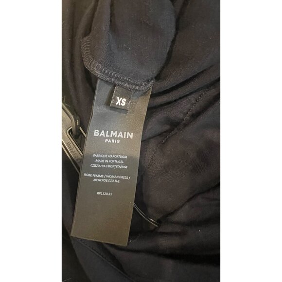 BALMAIN Ruched navy wool jersey midi dress size XS - Picture 12 of 13